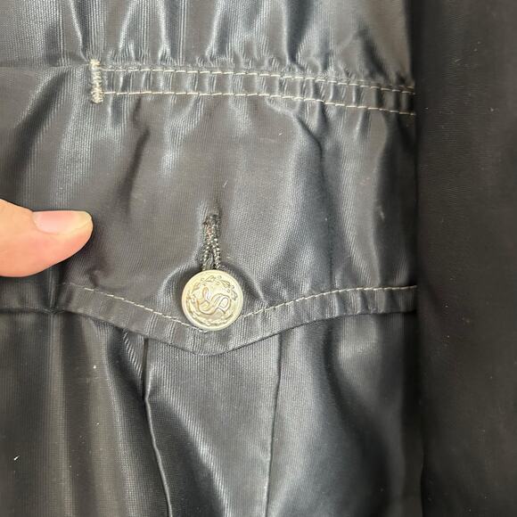 Vintage Black Twill Bomber Coat Mens Sz XL Nylon Faux Fur Collar Police Jacket - Picture 9 of 16